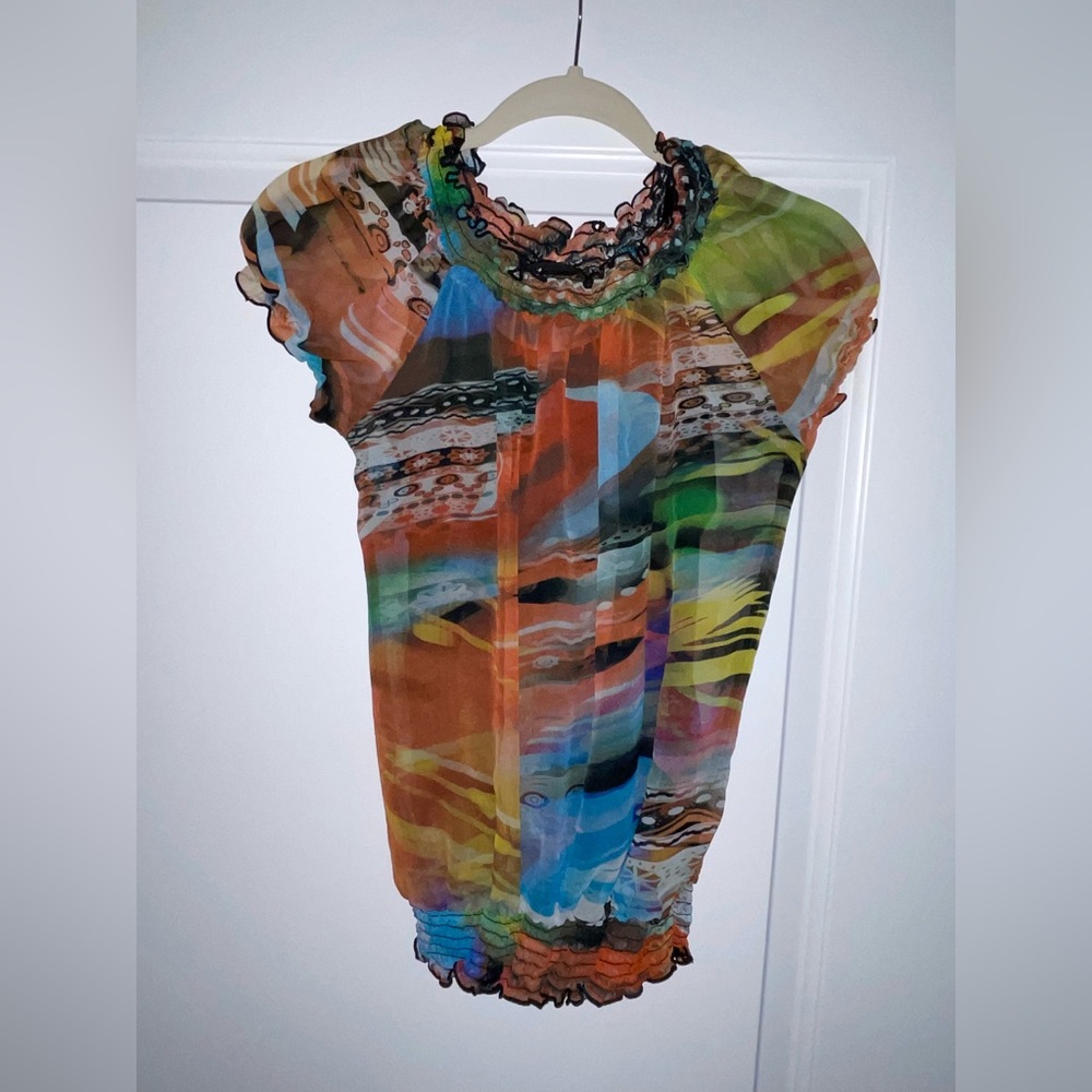 B-Wear. Size medium multi-color sheer blouse.
